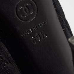 Chanel Black Quilted Suede and Patent CC Cap Toe Ankle Boots Size 39.5
