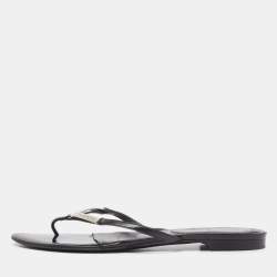 Pre Owned Chanel Black Leather Thong Flats Size 38.5