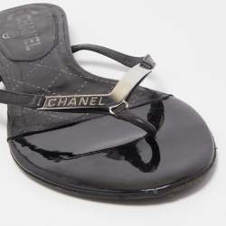 Pre Owned Chanel Black Leather Thong Flats Size 38.5