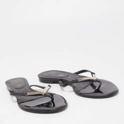 Pre Owned Chanel Black Leather Thong Flats Size 38.5