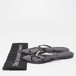 Pre Owned Chanel Black Leather Thong Flats Size 38.5