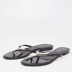 Pre Owned Chanel Black Leather Thong Flats Size 38.5