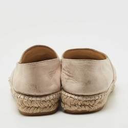 Pre Owned Chanel Cream/Black Leather and Canvas CC Espadrille Flats Size 38