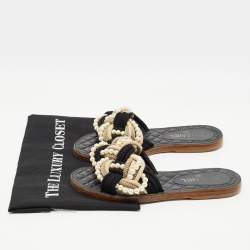 Chanel Multicolor Rope With Faux Pearls Cuba Slide Sandals Size 37
