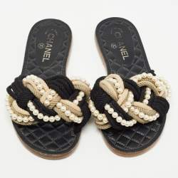 Chanel Multicolor Rope With Faux Pearls Cuba Slide Sandals Size 37