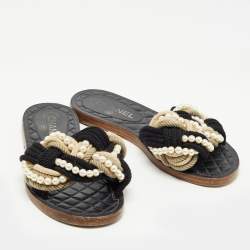 Chanel Multicolor Rope With Faux Pearls Cuba Slide Sandals Size 37