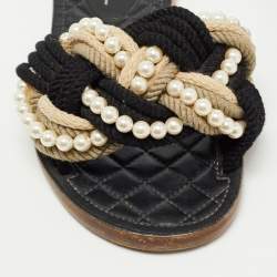 Chanel Multicolor Rope With Faux Pearls Cuba Slide Sandals Size 37