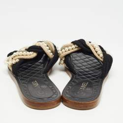 Chanel Multicolor Rope With Faux Pearls Cuba Slide Sandals Size 37