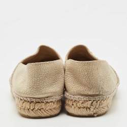 Pre Owned Chanel Light Beige/Black Crackle Leather And Patent CC Cap Toe Espadrilles Size 40