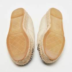 Pre Owned Chanel Light Beige/Black Crackle Leather And Patent CC Cap Toe Espadrilles Size 40