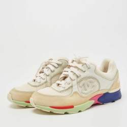 Pre Owned Chanel Multicolor Leather and Suede CC Low Top Sneakers Size 38
