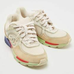 Pre Owned Chanel Multicolor Leather and Suede CC Low Top Sneakers Size 38