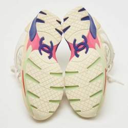 Pre Owned Chanel Multicolor Leather and Suede CC Low Top Sneakers Size 38