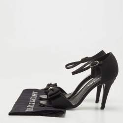 Chanel Black Fabric Bow Ankle Strap Sandals Size 37.5