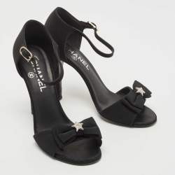 Chanel Black Fabric Bow Ankle Strap Sandals Size 37.5
