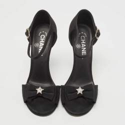 Chanel Black Fabric Bow Ankle Strap Sandals Size 37.5