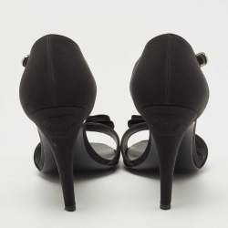 Chanel Black Fabric Bow Ankle Strap Sandals Size 37.5
