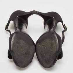 Chanel Black Fabric Bow Ankle Strap Sandals Size 37.5