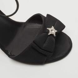 Chanel Black Fabric Bow Ankle Strap Sandals Size 37.5