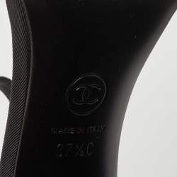 Chanel Black Fabric Bow Ankle Strap Sandals Size 37.5