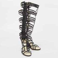 Chanel Black Leather Interlocking CC Logo Gladiator Sandals Size 37.5