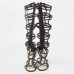 Chanel Black Leather Interlocking CC Logo Gladiator Sandals Size 37.5