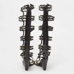 Chanel Black Leather Interlocking CC Logo Gladiator Sandals Size 37.5