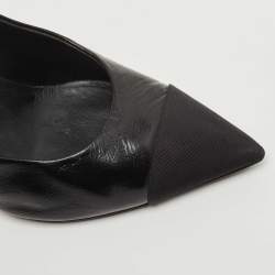 Pre Owned Chanel Black Leather and Fabric Faux Pearl Cap-Toe Pointed-Toe Pumps Size 37.5