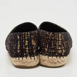 Pre Owned Chanel Gold/Black Woven Fabric CC Espadrille Flats Size 38