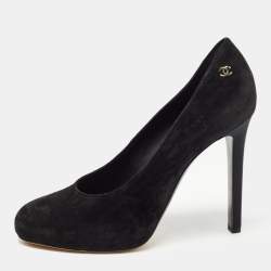 Pre Owned Chanel Black Suede Round Toe Platform Pumps Size 38
