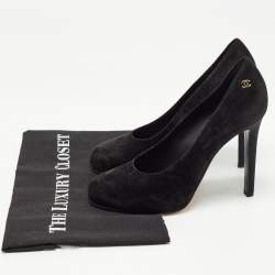 Pre Owned Chanel Black Suede Round Toe Platform Pumps Size 38