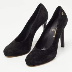 Pre Owned Chanel Black Suede Round Toe Platform Pumps Size 38