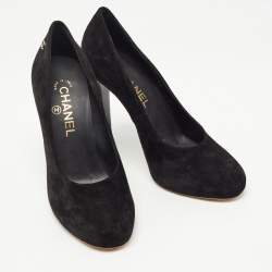 Pre Owned Chanel Black Suede Round Toe Platform Pumps Size 38