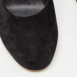 Pre Owned Chanel Black Suede Round Toe Platform Pumps Size 38