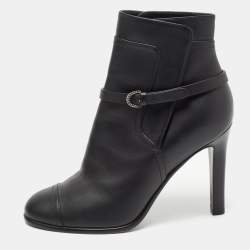Pre Owned Chanel Black Leather Ankle Boots Size 37.5
