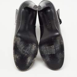 Pre Owned Chanel Black Leather Ankle Boots Size 37.5