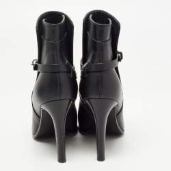 Pre Owned Chanel Black Leather Ankle Boots Size 37.5