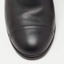 Pre Owned Chanel Black Leather Ankle Boots Size 37.5