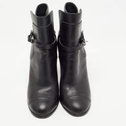 Pre Owned Chanel Black Leather Ankle Boots Size 37.5