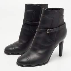 Pre Owned Chanel Black Leather Ankle Boots Size 37.5