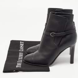 Pre Owned Chanel Black Leather Ankle Boots Size 37.5