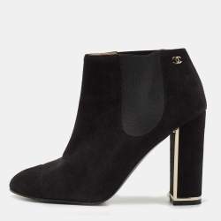 Chanel Black Suede Cap Toe Booties Size 38