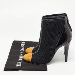 Chanel Black/Gold Leather and  Mesh Cap Toe Ankle Boots Size 39