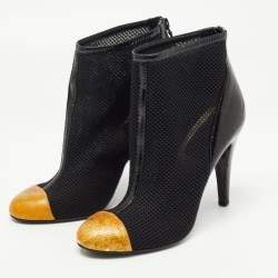 Chanel Black/Gold Leather and  Mesh Cap Toe Ankle Boots Size 39
