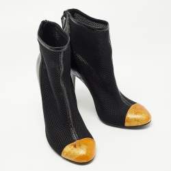 Chanel Black/Gold Leather and  Mesh Cap Toe Ankle Boots Size 39