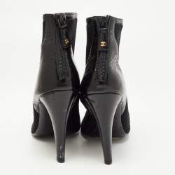 Chanel Black/Gold Leather and  Mesh Cap Toe Ankle Boots Size 39