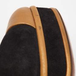 Pre Owned Chanel Black/Gold Suede and Leather Cap Toe Platform Ankle Boots Size 39
