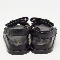 Chanel Black Quilted Leather CC Dad Flat Sandals Size 38.5