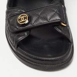 Chanel Black Quilted Leather CC Dad Flat Sandals Size 38.5