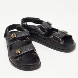 Chanel Black Quilted Leather CC Dad Flat Sandals Size 38.5